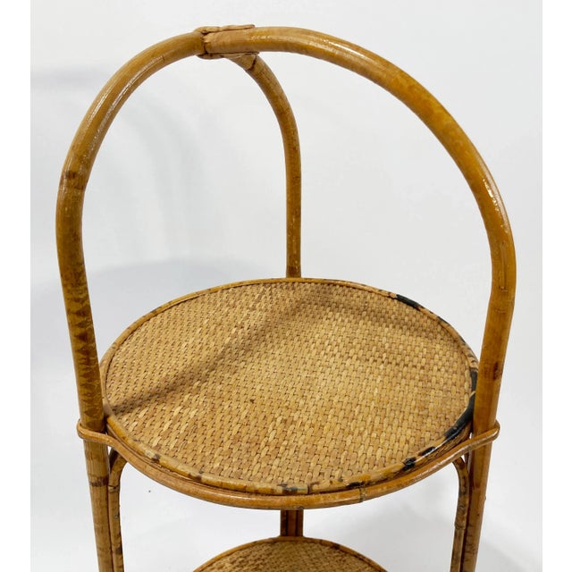 Brown Scorched Bamboo Two Tier Serving Stand For Sale - Image 8 of 9