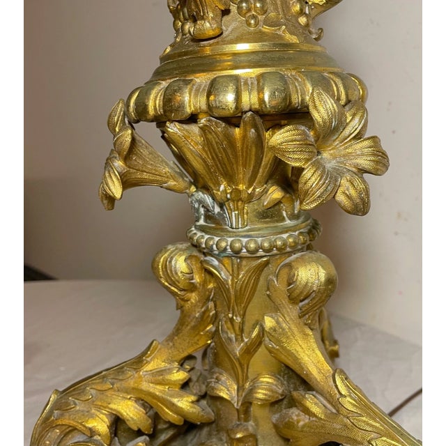 Huge Antique 1800's Ornate Bronze Religious Candle Holder Electric Table Lamp For Sale - Image 14 of 17