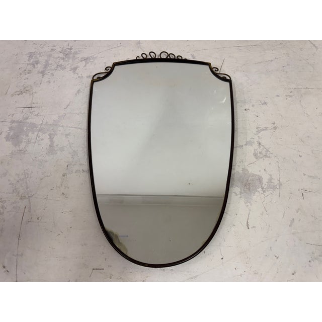 1950s Vintage Italian Patinated Brass Mirror with Scroll Detailing, 1950s For Sale - Image 5 of 14