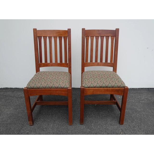 Mission Pair of Vintage L. & J. G. Stickley Mission Cherry Wood Side Chairs For Sale - Image 3 of 12
