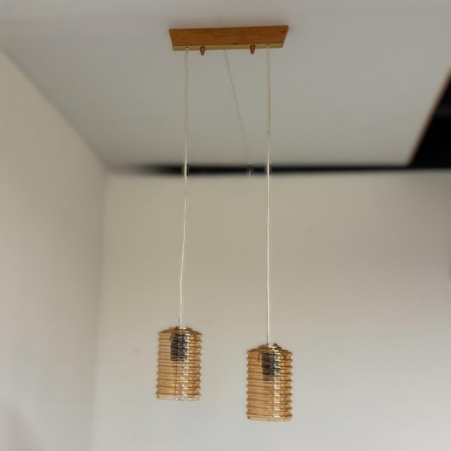 Vintage Ceiling Lamp with Two Amber Shades, 1960s For Sale - Image 6 of 12