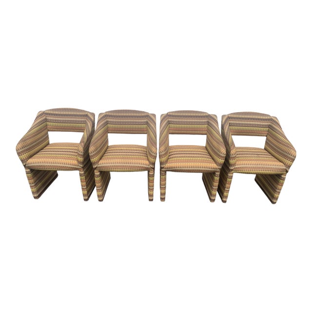 Set of 4 Postmodern Cantilever Upholstered Club Chairs, 1980s Modernist Style For Sale