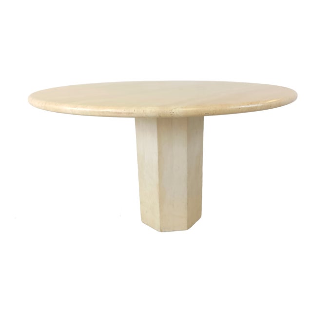 Italian Round Travertine Dining Table, 1970s For Sale