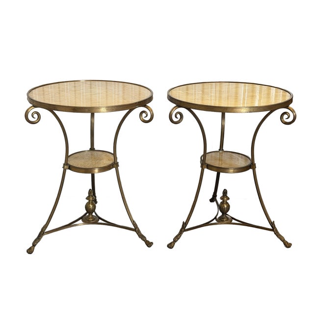 Louis XVI Directoire Style Gilt Metal & Honey Onyx Guéridon Side Tables - A Pair For Sale - Image 17 of 18