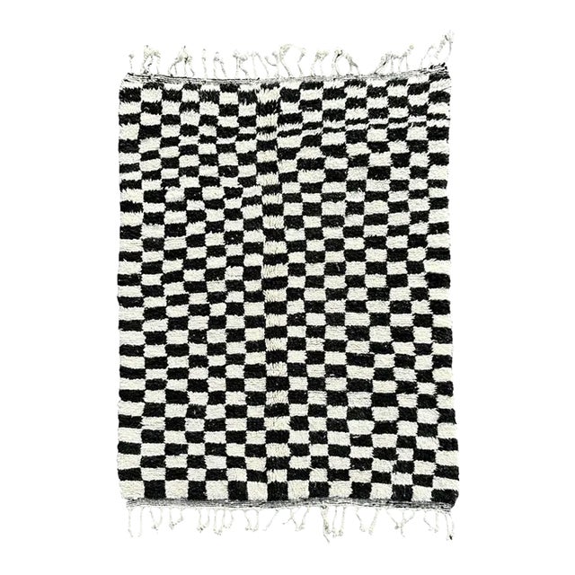 Beni Ouarain Checkerboard Modern Moroccan Handknotted Rug For Sale