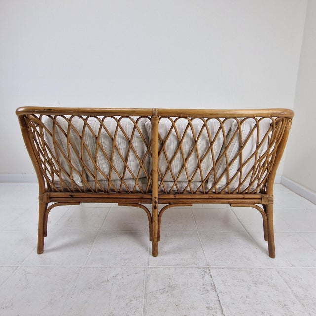 Brown Mid-Century Italian Rattan & Bamboo Settee, 1970 For Sale - Image 8 of 16