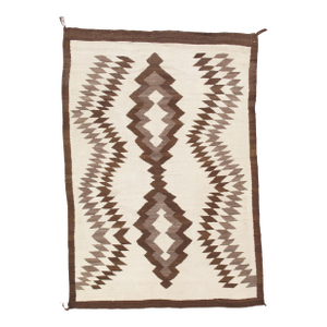 Antique Navajo rug circa 1930 two-tone brown diamond zigzag pattern natural wool