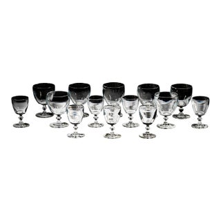 1980s Art Deco Steuben Crystal Wine Stems - Set of 14 For Sale