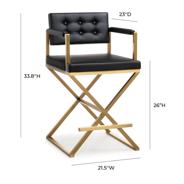 Black Director Black Vegan Leather & Gold Steel Counter Stool For Sale - Image 8 of 10