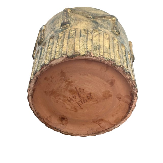 Ceramic Vintage 1970s Tromp l'Oeil Tasseled Gold Pottery Indoor/ Outdoor Planter -Made in Italy For Sale - Image 7 of 12