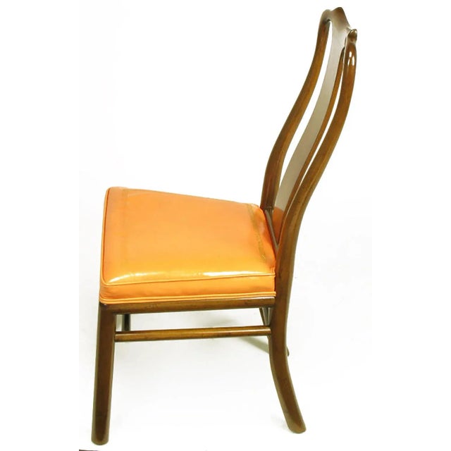 Six Walnut and Tooled Leather Splat-Back Dining Chairs For Sale In Chicago - Image 6 of 11