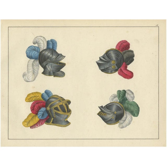 Von Reibisch, Knightly Helmets with Vibrant Plumes, 1842, Print For Sale