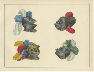 Von Reibisch, Knightly Helmets with Vibrant Plumes, 1842, Print