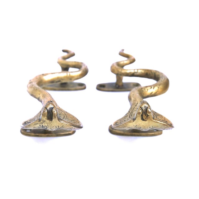 Hollywood Regency Brass Cobra Door Handles - A Pair For Sale - Image 3 of 4