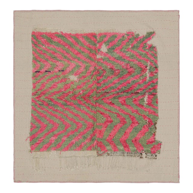 Vintage Turkish Rug With Green and Pink Geometric Patterns | Rug & Kilim For Sale