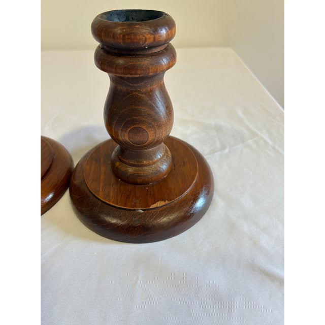 Rustic Turned Wood Candlestick Holders, Pair For Sale In Oklahoma City - Image 6 of 7