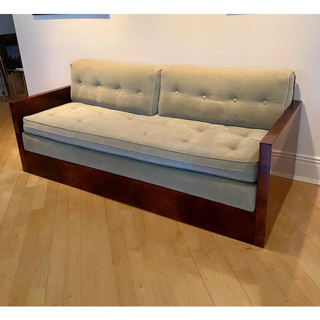 1940s Art Deco Upholstered Mahogany Sofa Day Bed with Celadon Velvet Fabric For Sale - Image 10 of 10