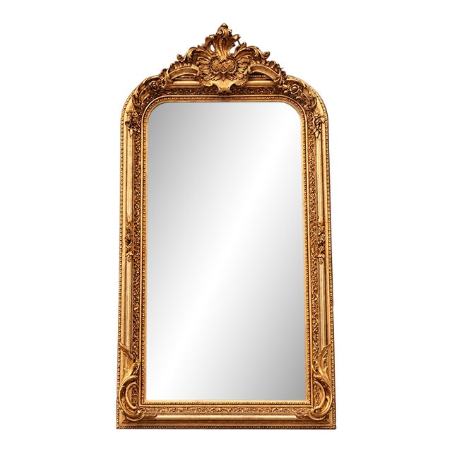 Late20C French Maker LouisXVI Gold Beech Floor Mirror For Sale