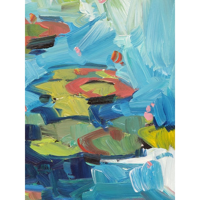 Jose Trujillo Original Signed Oil Painting of Water Lily Pond For Sale - Image 4 of 9