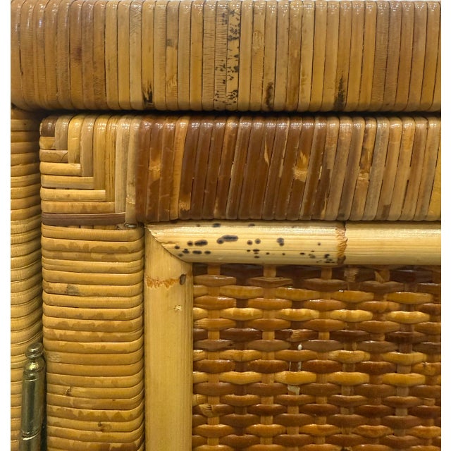 Vintage Coastal Woven and Rattan Wrapped Cabinet With Wood Trim For Sale In Miami - Image 6 of 8