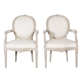 Pair of Early 20th Century Swedish Gustavian Style Oval Back Armchairs For Sale