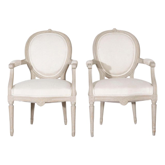 Pair of Early 20th Century Swedish Gustavian Style Oval Back Armchairs For Sale