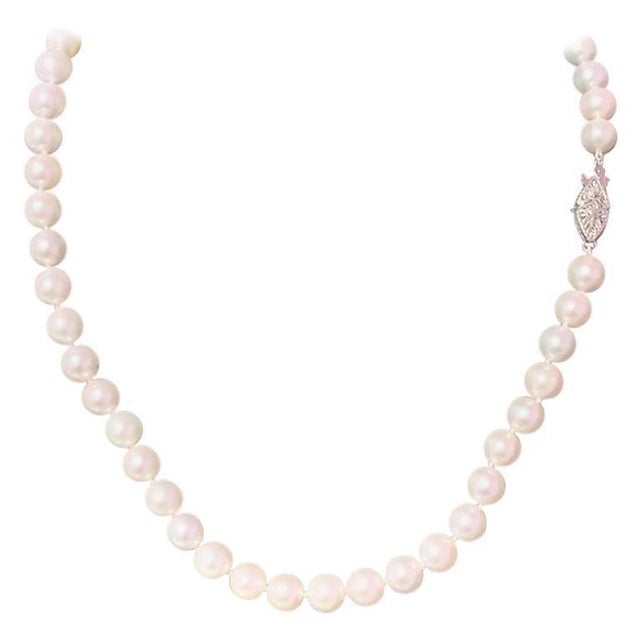 Metal Akoya Pearl Necklace 14 Karat White Gold 7.5 mm Certified For Sale - Image 7 of 13