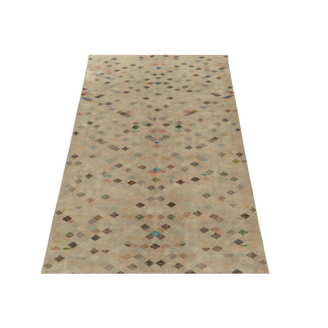 Traditional 1960s Vintage Turkish Rug in Beige-Brown, Black With Colorful Square Patterns For Sale - Image 3 of 7