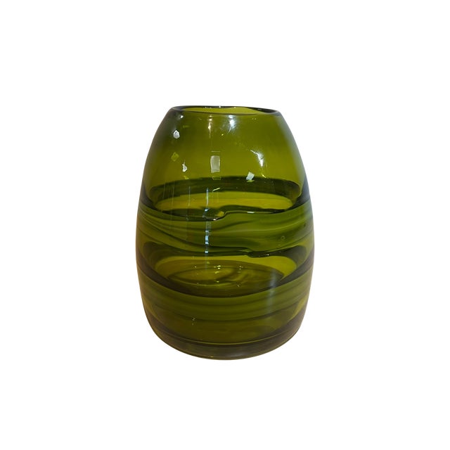 An exceptional piece of authentic mid-century art glass. This heavy, hand-blown vase features a unique, modernist...