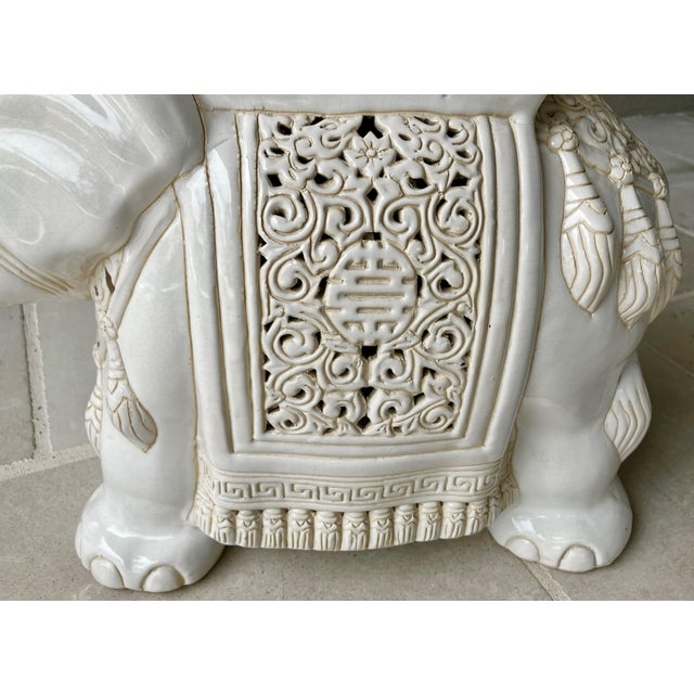 Circa 1970 Fabulous Linen-Hued Earthenware Elephant Garden Stool / Plant Stand For Sale - Image 16 of 18