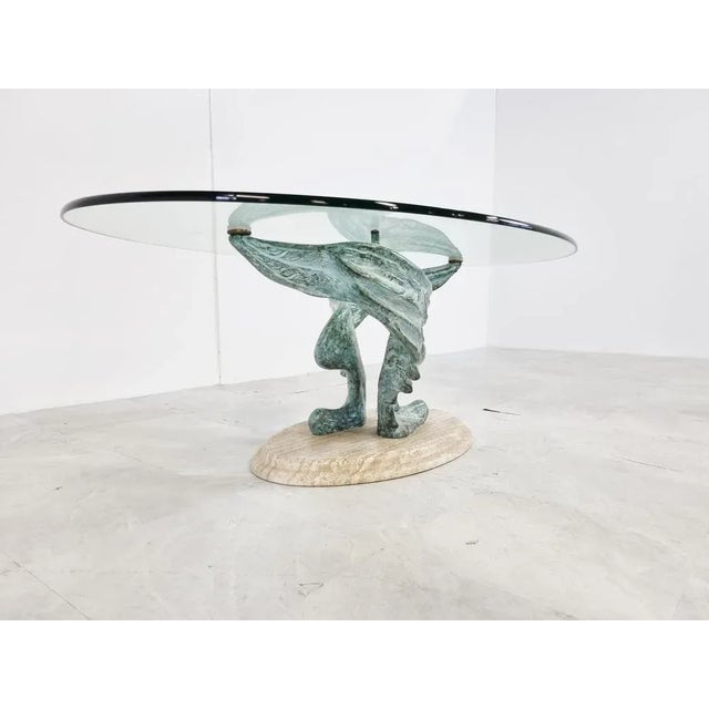 Travertine & Bronze Coffee Table, 1980s For Sale - Image 8 of 11