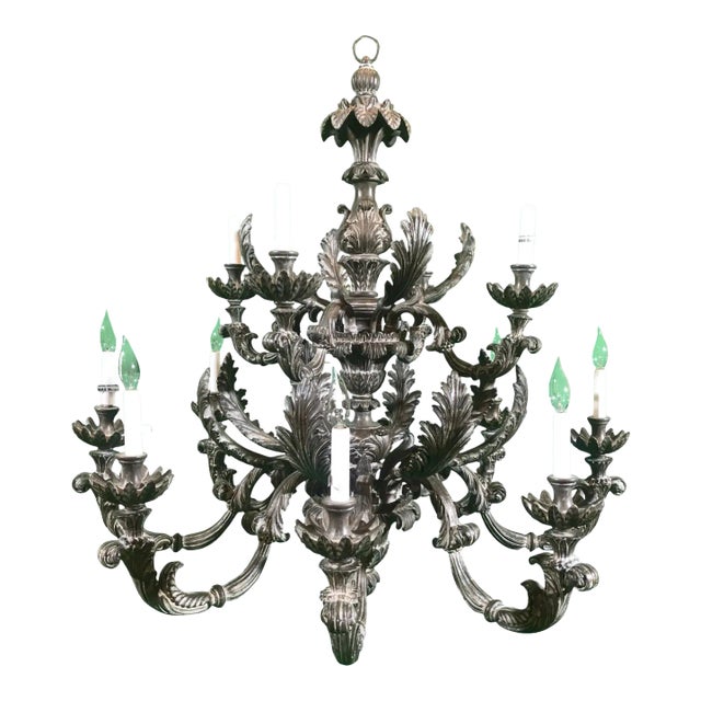 Vintage Italian Hand Carved 2 Tier Chandelier With 12 Lights For Sale