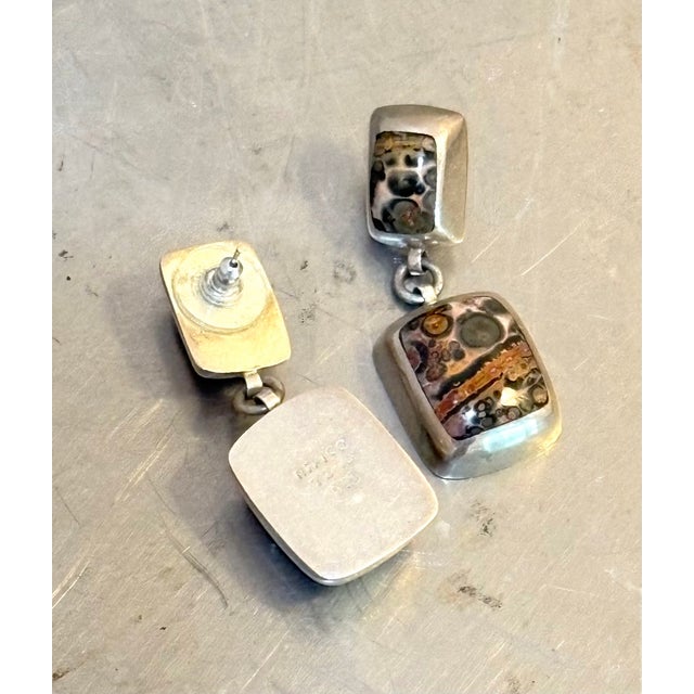 Sterling Silver & Leopard Jasper Drop Earrings For Sale - Image 4 of 5