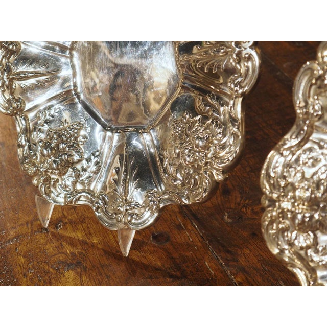 Metal Pair of Scalloped Sterling Silver Platters With Repousse Fruit Motifs For Sale - Image 7 of 13