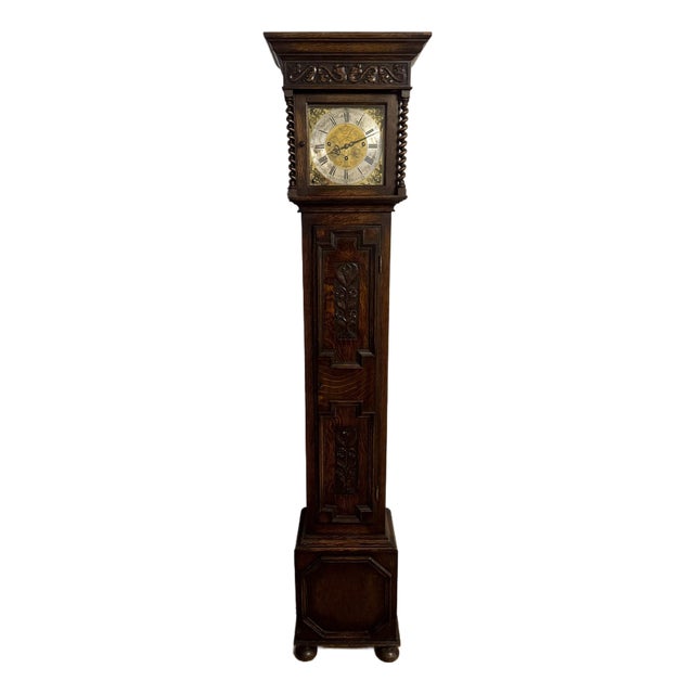 Antique Edwardian Oak Triple Weight Chiming Grandmother Clock, 1900 For Sale