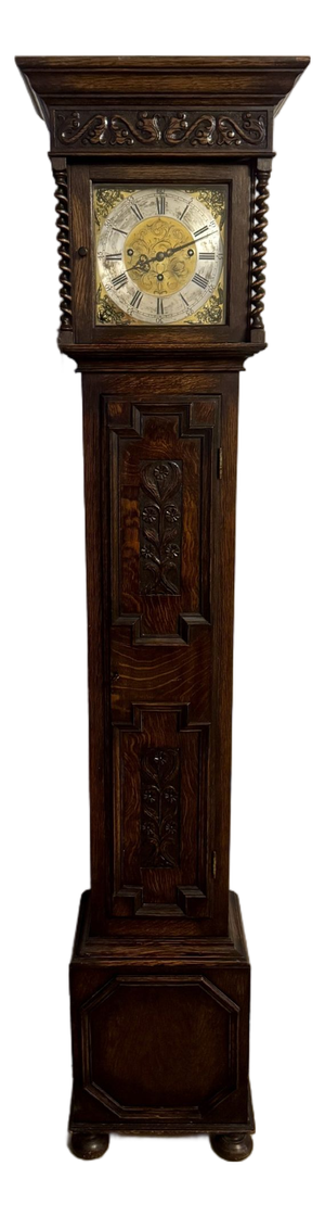 Antique Edwardian Oak Triple Weight Chiming Grandmother Clock, 1900