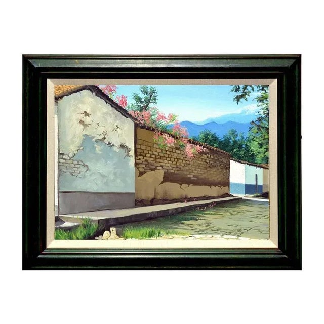 Late 20th Century "Springtime in the Village" Landscape Oil Painting, Framed For Sale - Image 4 of 4