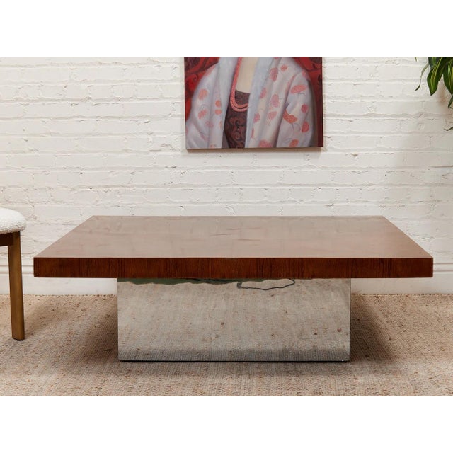 Walnut Burlwood 1970’s Chrome Base Table For Sale - Image 11 of 11