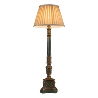 Tall Vintage Brass Table Lamp with Green Lacquered Column, 1950s For Sale