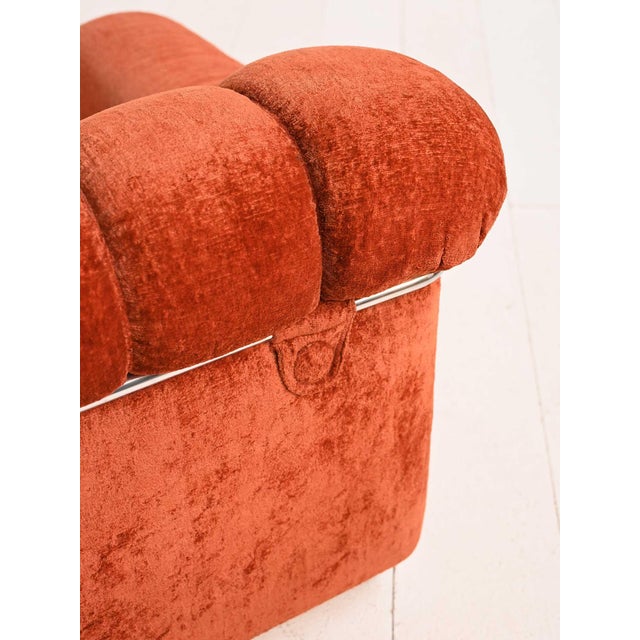 Vintage Rust-Colored Velvet Sofa with Metal Details, 1970s For Sale - Image 6 of 11