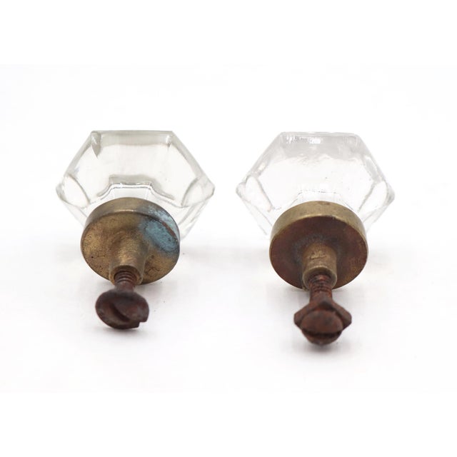 Pair of Vintage 1.25 In. Hexagon Glass Cabinet Knobs For Sale - Image 4 of 4