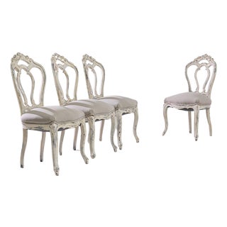 1900s Wooden Dining Chairs with Upholstered Seats - Set of 4 For Sale