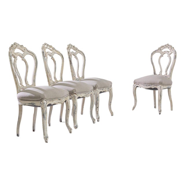 1900s Wooden Dining Chairs with Upholstered Seats - Set of 4 For Sale