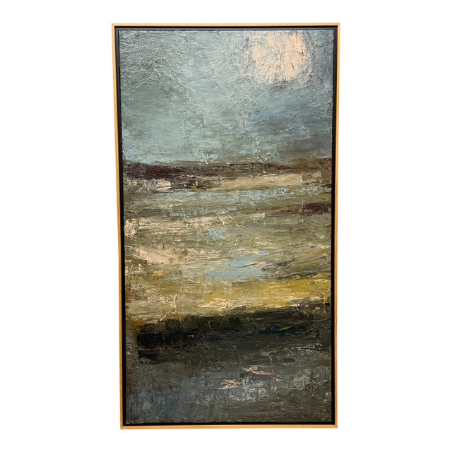 Piotr Strelnik Figurative Sunkissed Blue Landscape Painting, Signed For Sale