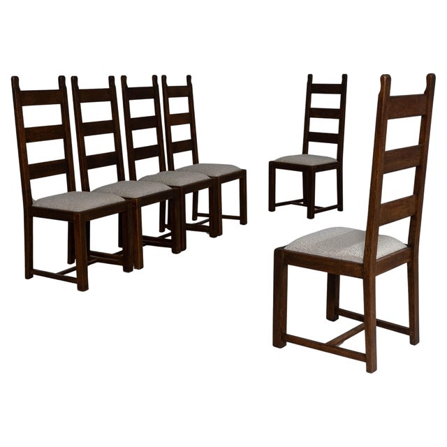 1970s French Oak Brutalist Dining Chairs With Upholstered Seats - Set of 6 For Sale - Image 15 of 18
