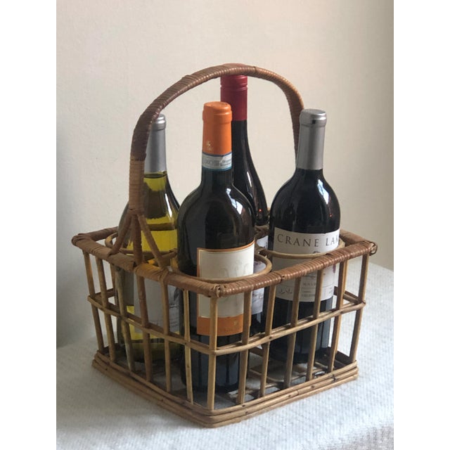 Mid-20th Century Four Bottle Rattan Wine Caddy For Sale - Image 9 of 12