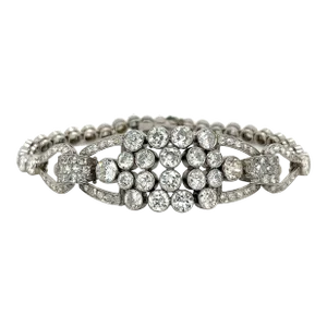 Edwardian Era 20 Carat Old Euro Cut Diamond Bracelet In Platinum Setting
