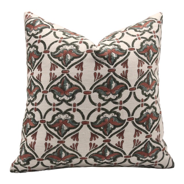 Fabdivine Handmade Block Printed Cushion Cover 20x20 Inch Off-White Linen-Hridyavan For Sale