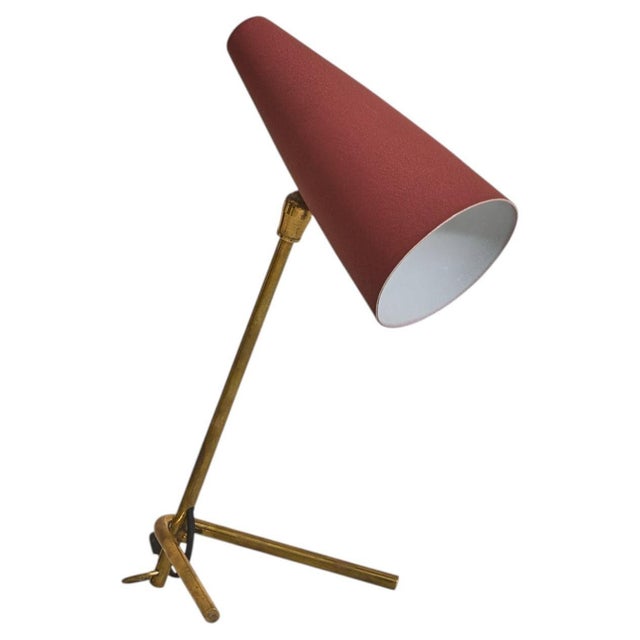 1950s Petite Italian Red Enamel Table Lamp by Stilux For Sale