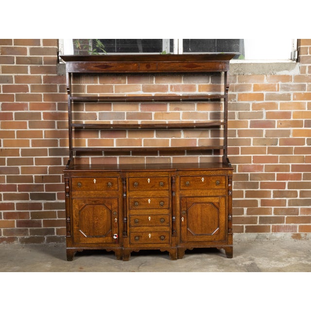 18th Century English Georgian Period 18th Century Oak Dresser with Shelves, Drawers and Doors For Sale - Image 5 of 12